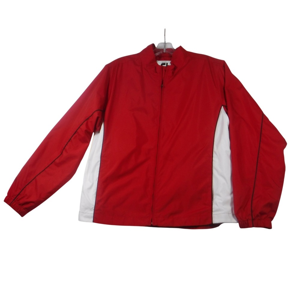FootJoy Womens Red‎ White Full Zip Golf Jacket Windbreaker Size Large FJ Logo
